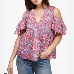 LUCKY BRAND Cold Shoulder Blouse Top Pink Small Excellent Condition